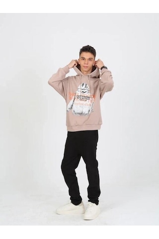 Erkek Çocuk Kapüşonlu Not Hoodies Yazılı Sweatshirt-15230 Bej