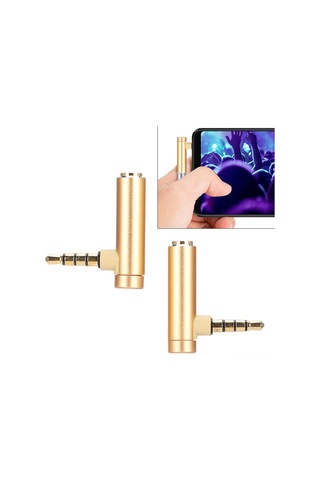 Fosenze 2 Adet 90 Derece L Tipi 3.5mm Mikrofonlu Kulaklık Uyumlu Ses Çevirici Adaptörü, Gold Metal Kasa, Cep Telefonu-tablet-bilgisayar Uyumlu