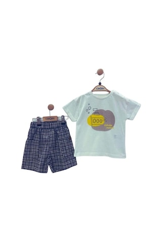 Çikoby Erkek Bebek Pamuklu T-shirt Kareli Şortlu Takım-13911 Siyah