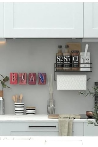 Sas Haus Yapışkanlı Raflı Kağıt Rulo Havluluk Peçetelik Solo Kağıtlık Banyo Mutfak Düzenleyici Raf Siyah Shr Siyah 25 X 15 -