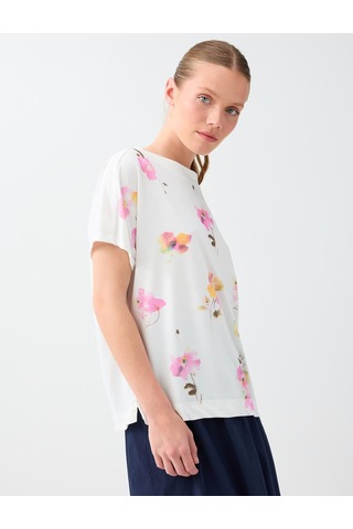 Jimmy Key Jimmy Key Kırık Beyaz Floral Desenli Düşük Omuz Modal Bluz 6sw037767106