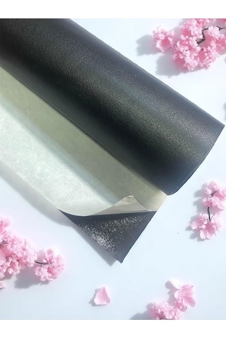 Varan Tekstil Yapışkanlı Siyah Suni Deri Kumaş 100 140 Cm