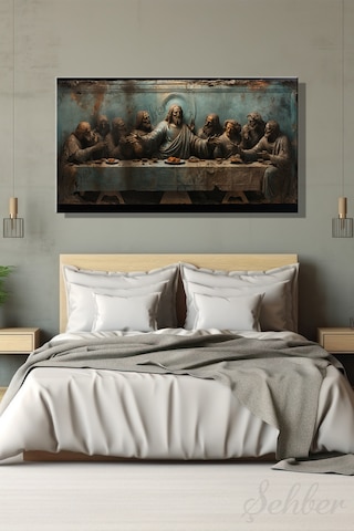 Panoramik Yatay Kanvas Tablo Tekli Salon Ofis Leonardo Da Vinci Son Akşam Yemeği