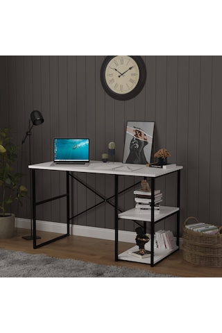 Asra Trend Raflı Metal Çalışma Masası METALÇM01 %100 MDF Bilgisayar Masası Beyaz