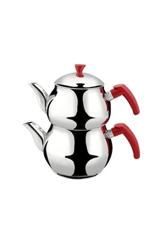 Hünkar Orta Boy Kaliteli Çelik Çaydanlık Çelik - Kırmızı