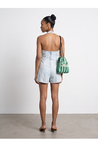 Dilvin 72347 %100 Pamuk Halter Yaka Kot Tulum-mavi