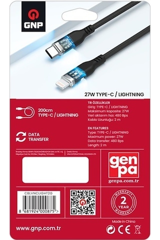 Gnp 27w Type-c To Lightning Neon Işıklı Kablo 200cm Genpa Garantili