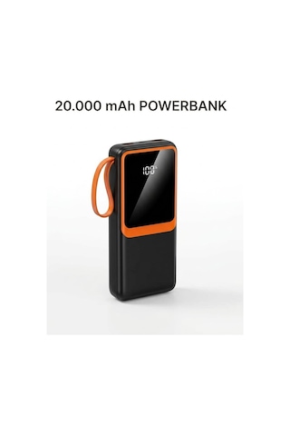 1. Çoklu Çıkışlı 20000 Mah Powerbank Entegre Kablolu Dijital Ekranlı Taşınabilir Şarj Cihazı - Lisinya Siyah