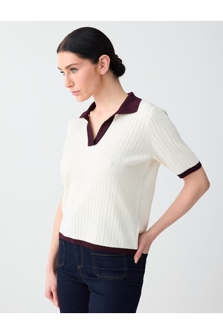 Jimmy Key Ekru Polo Yaka Kısa Kollu Triko Bluz 6sw035739114