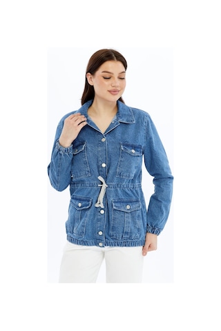 Selectmoda Kadın Denim Cepli Kot Ceket Mont Mavi