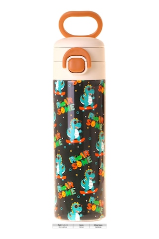 Kaukko Kids 520 Ml Dinazor Baskılı Sarı - Mavi Erkek Çocuk Çelik Termos Matara Çift İçim Kilitli Kapak - L5397
