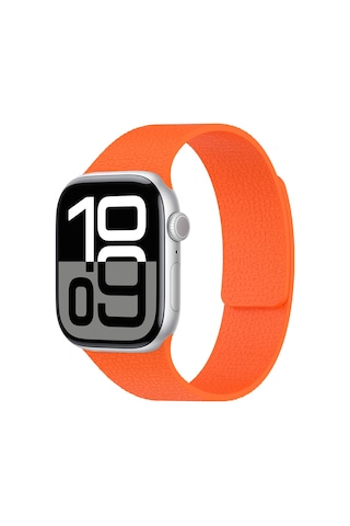 Watch 10 42mm Mkst Krd-136 Kabartma Desenli Silikon Kordon - Turuncu