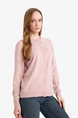 Defacto Regular Fit Bisiklet Yaka Triko Hırka G7634ax26sppn681 Pembe-pn681