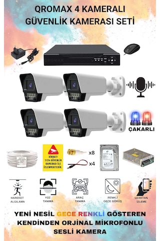 4 Kameralı Set - Yapay Zeka Özellikli Gece Renkli Sesli Fullhd 5mp Lensli 9 Warm Ve Çakar Ledli Güvenlik Kamerası Seti 5909ws-104