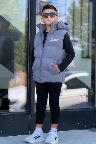 Pina Kids Erkek Çocuk Baskılı Çıkarılabilir Kapüşonlu Şişme Yelek 3017 Füme