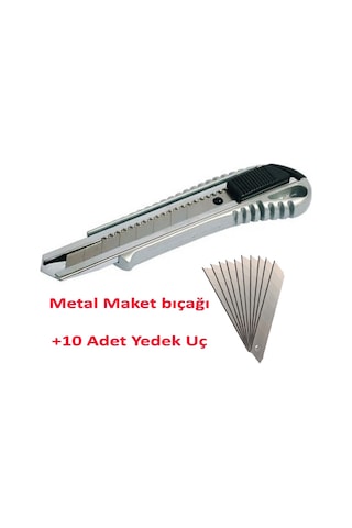 Lüks Metal Maket Bıçağı Falçata + 10 Adet Yedek Uç Büyük Boy