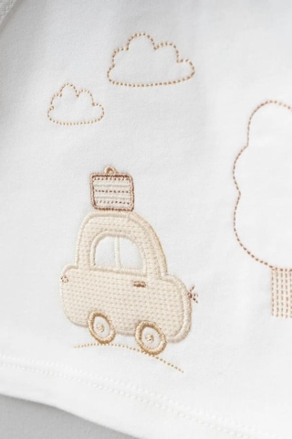 Bebitof %100 Pamuk Bulutlu Araba Desenli 5 Parça Yenidoğan Hastane Çıkışı Zıbın Seti Bbtf.krm.20109 Krem