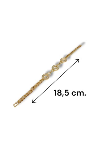 Altın Kaplama Halka Detaylı Taşlı Bileklik Modern Şık Kadın Bileklik Gold
