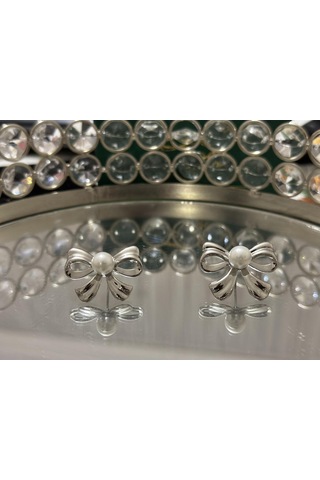Luxe Pearl Bow Küpe Gümüş