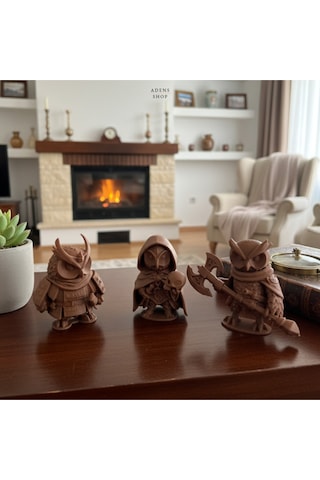 3'lü Dekoratif Baykuşlar Samuray, Büyücü Ve Savaşçı Baykuş