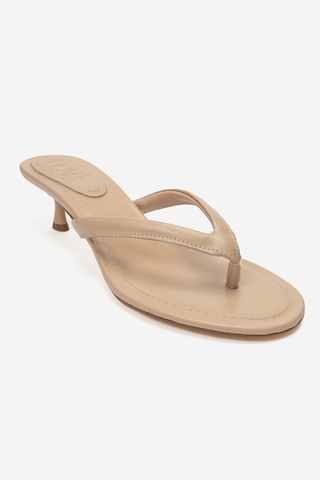 Luvi Shoes Norell Koyu Bej Cilt Parmak Arası Kadın Topuklu Terlik