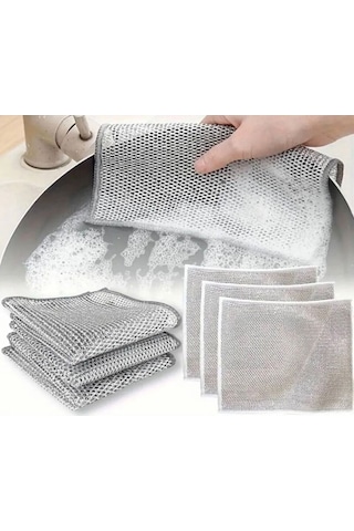 Mainshop 5 Adet Bez Telli Bulaşık Bezi, Zor Kir Bezi, Mutfak Banyo Bezi Çift Katlı Çok Amaçlı Tel Bezi M-602 Gri