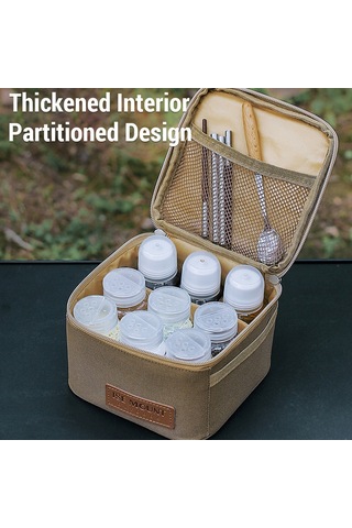 Jeehugo Kamp Barbekü Fasonu 9'lu Set: Oxford Kumaş Çanta + 3 Sıvı + 6 Toz Baharat Şişesi, Taşınabilir & Geniş Hacimli, Koyu Kahverengi Çok Renkli