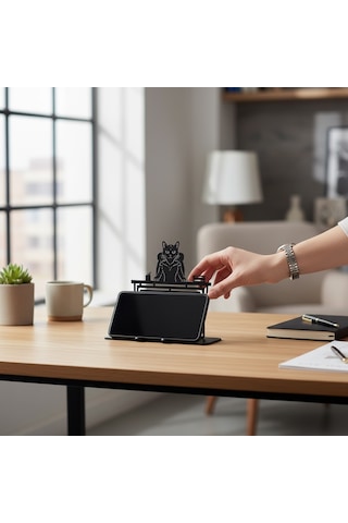 Müdürüm Ben Yazılı Kedi Figürlü Metal Masaüstü Dekor