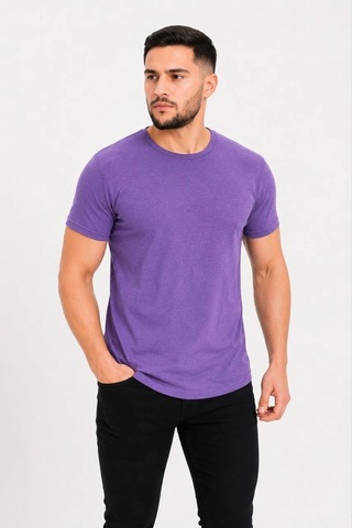 Erkek Basic Tişört Bisiklet Yaka Kısa Kol Günlük Yazlık Slim Fit T-shirt - Mor Çok Renkli