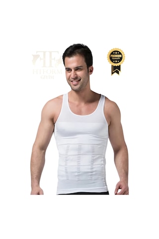 Fitform Giyim Fitform Erkek Jinekomasti Korsesi - Göbek Ve Karın Toparlayıcı Dik Duruş Destekli Atlet Korse Beyaz