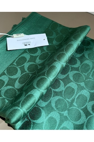 Miorel Scarfs C Desen Çift Taraflı Kaşmir İpek Şal 4 Mevsim Pamuk Şal Yeşil