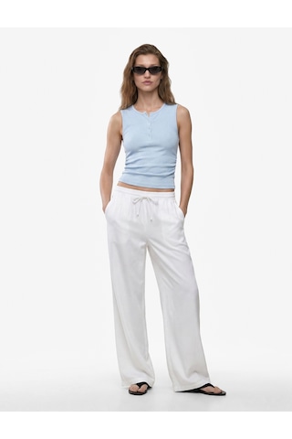 Koton Ribanalı Düğmeli Yuvarlak Henley Yaka Fitilli Atlet Mavi 6sak10407ek