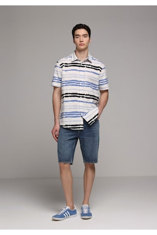 Colin's Colins Regular Fit Shirt Neck Çizgili Erkek Mavi Kısa Kol Gömlek Cl1080081 Q1.v1 Ble