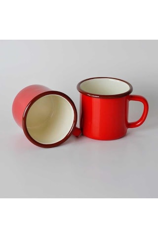 2'li Emaye Kupa Kırmızı Kırmızı