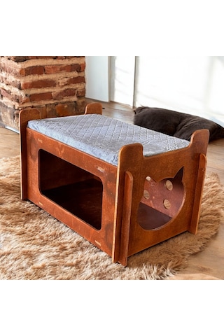 Ed Pet Dizayn Ed Asia Kedi Evi 2 Katlı Ceviz Renk