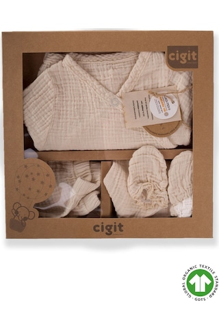 Cigit Organik Hastahane Çıkışı Bebek Takımı 0-3 Ay Ham Krem