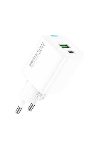Recci Rc107e Type-c Pd & Usb-a Gan Teknolojili Hızlı Şarj Başlığı 30w Beyaz