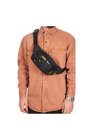Newish Polo Erkek Kumaş Usb Kulaklık Çıkışlı Crossbody Çapraz Göğüs Omuz Ve Bel Çantası New201 - Siyah - Sarı
