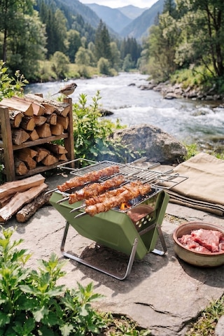 Morponi Katlanabilir Kolay Taşınabilir Çanta Şeklinde Portatif Mangal Bbq Haki Yeşil