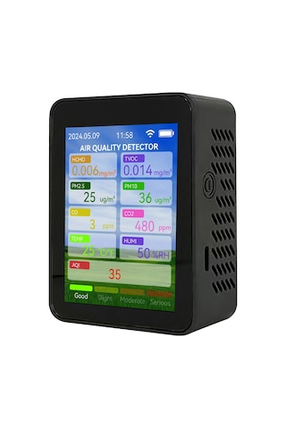 Lemestar Hava Kalitesi Analizi Cihazı: Pm2.5/pm10, Formaldehit, Co/co2, Sıcaklık-nem Tespiti, Tft Ekran, Akıllı Alarm, 1200mah Pil Siyah