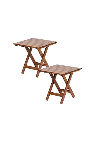 Bahçeme Kaş 50X50 Katlanır Ahşap Bahçe Balkon Sehpası X2