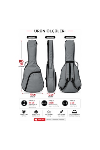 Yankı Kgc-40gr Gri Klasik Gitar Kılıfı Kalın Pedli Suya Dayanıklı Softcase - 9076632399424
