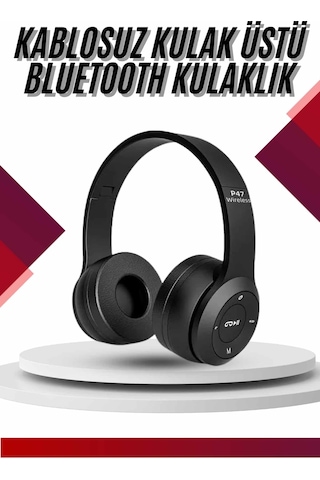 Bluetooth Kablosuz Kulaklık Siyah Wireless 5.0 Kulak Üstü Uzun Pil Ömrü