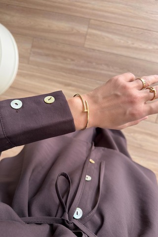 Ka Hijab Bağcıklı Bluz Pantolon Takım - Kahverengi