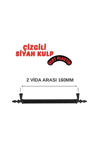 Çizgili Siyah Plastik Mobilya Kulpu 160mm 10 Lu Siyah
