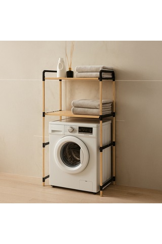Nc01 Ahşap Çamaşır Makinesi Organizer Banyo Düzenleyici Raf Masif Çam Ahşap Açık Ahşap