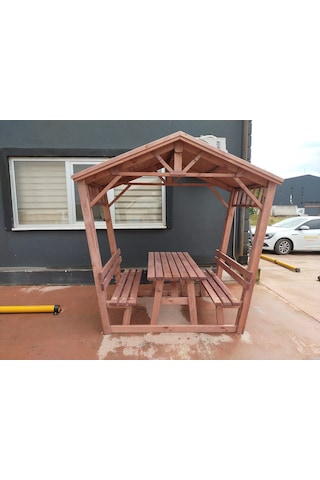 Çatılı Bank Ahşap Kamelya Pergola P45 Maun