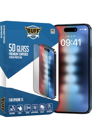 Buff Apple iPhone 15 Uyumlu 5d Glass Ekran Koruyucu