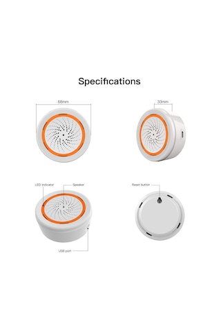 Konesam Akıllı Wifi Alarm Siren - 90db Sesli Ve Flaşlı, Uzaktan Kontrol, Ev Güvenliği İçin