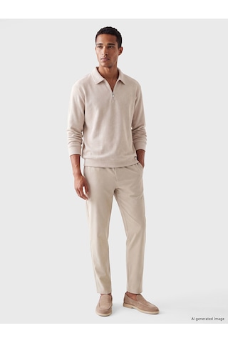 Lcw Vision Bej Polo Yaka Erkek Kalın Sweatshirt